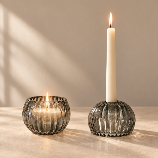 Producto - PORTAVELAS Y CANDELABRO DOBLE USO  FUME RAYADO