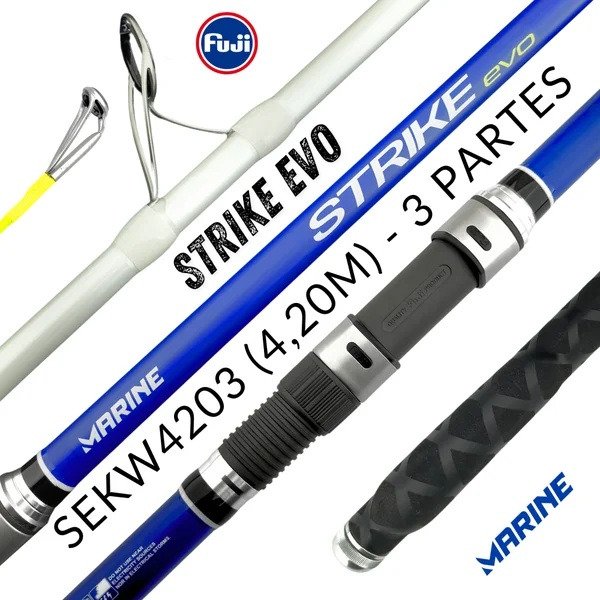 Producto - Caña Lanzamiento Marine StrikeEvo 4.20m 3 Tramos 100-200gr Aros Fuyi Carbono - 0