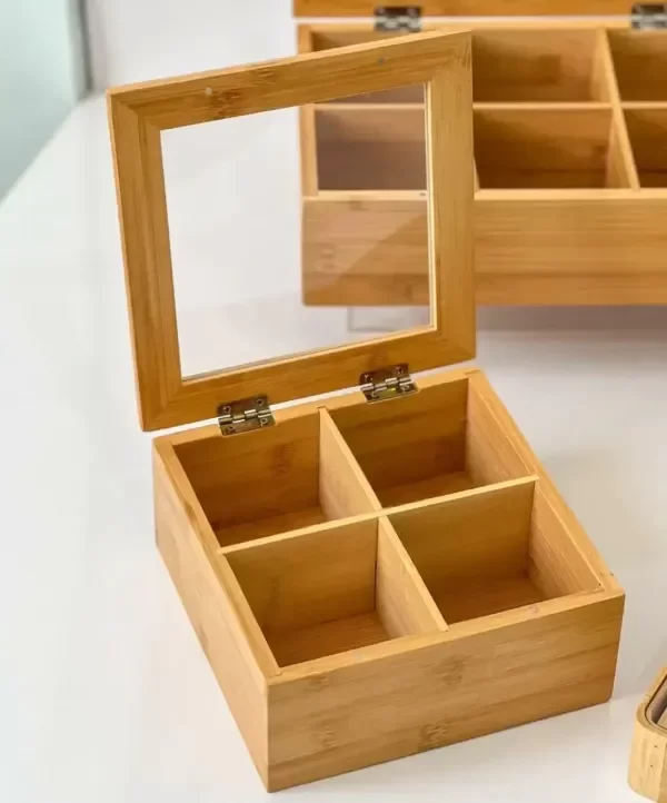 Producto - Caja De Té De Bambú Con Visor 4 Compartimentos Imantado - 2