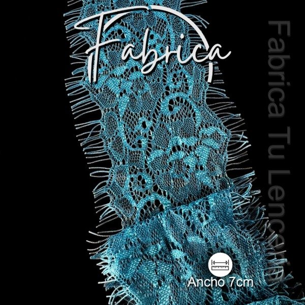 Producto - PS297 Puntilla Petróleo angosta rígida pelitos. Medida: 7cm (por metro)