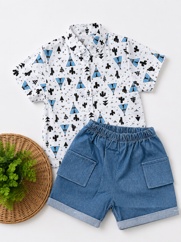 Producto - CONJUNTO ERIC CACTUS BLANCO (CAMISA + SHORT)