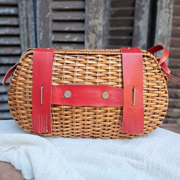 Producto - Cartera de Mimbre con cuerina Roja