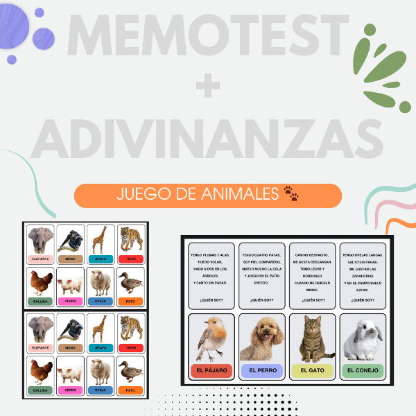 Producto - Memotets + Adivinanzas de Animales