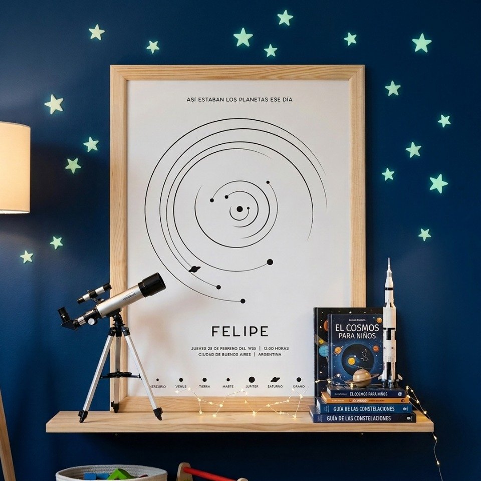 Cuadro personalizado con el sistema solar en la habitacion de un chico