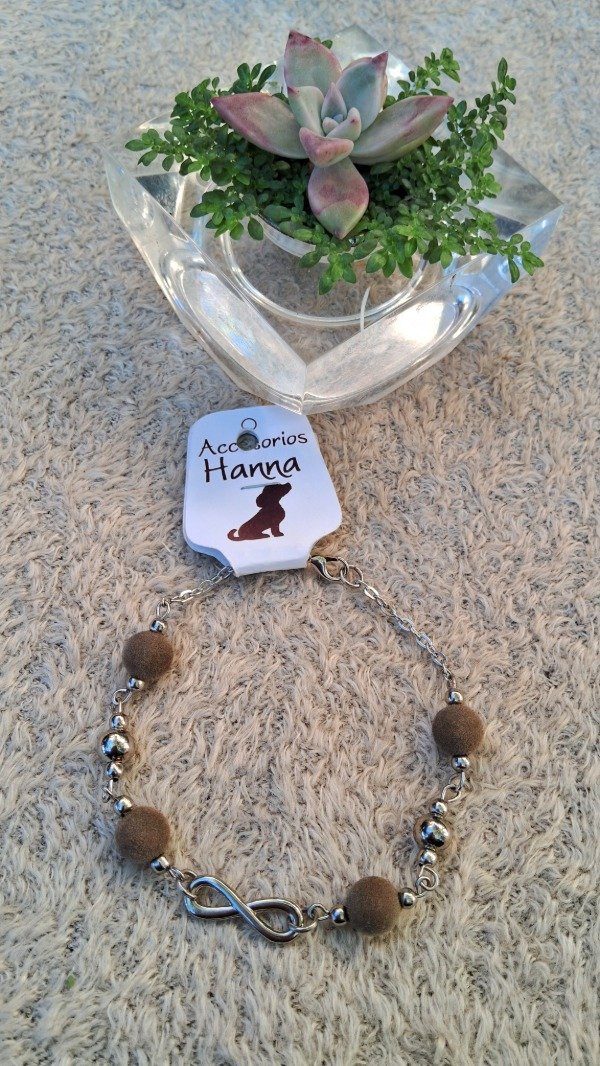Producto - Pulsera de fundición-Pelotitas de terciopelo Gris y níquel-Dije infinito