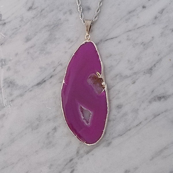Producto - Collar Chapa Agata Fucsia