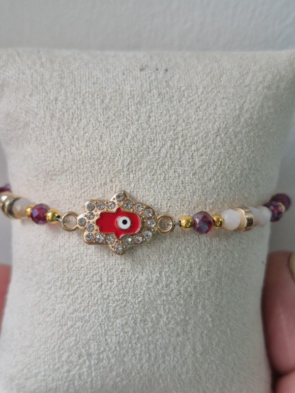 Producto - Pulsera -cristales mano de Fatima rojo