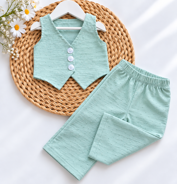Producto - CONJUNTO SASTRERO STRAS VERDE AGUA (CHALECO + PANTALÓN OXFORD)