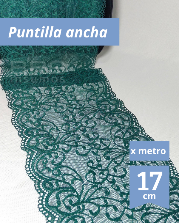 Producto - [P07] Puntilla Elastizada 17 cm - Verde oscuro (x Metro)