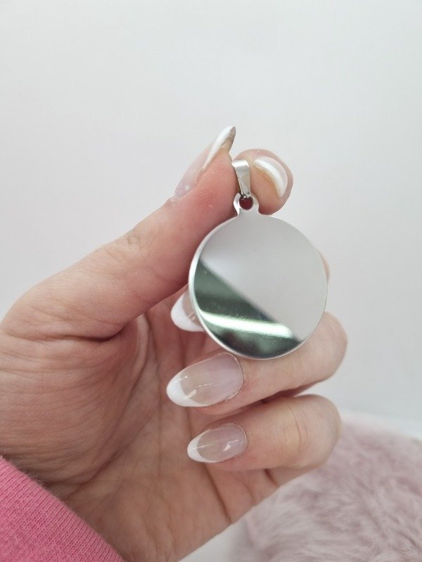 Producto - Dije acero quirurgico chapita para grabar circular 3cm