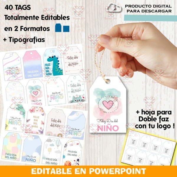 Producto - Kit Imprimible Tags Dia Del Niño Editables Editable y Pdf