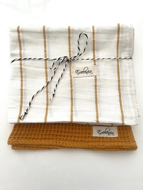 Producto - SET DE REPASADORES RAYAS MOSTAZA