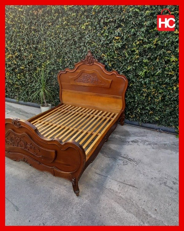 Producto - Cama de 2 plazas estilo Francés Luis XV / Provenzal en madera maciza tallada - 1