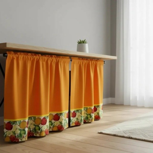 Producto - JUEGO DE CORTINAS NARANJA PARA BAJO MESADA CON GUARDA - 0