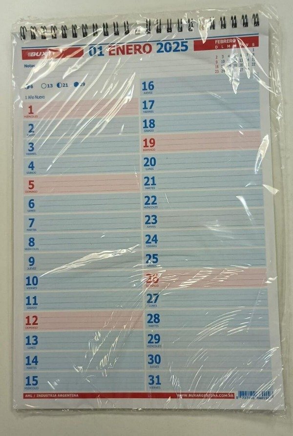 Producto - CALENDARIO PLANNER 2026 MENSUAL C/ESPIRAL VERTICAL 30x21cm