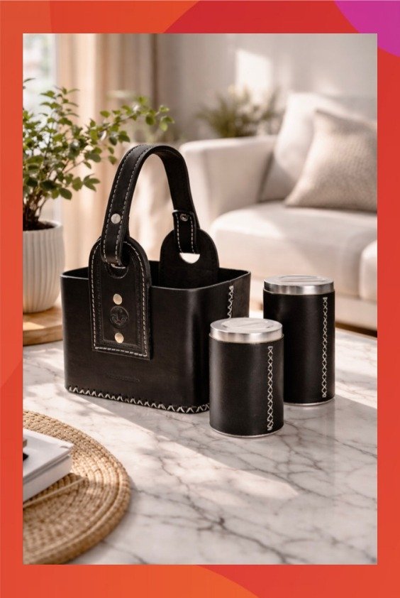Producto - Kit Matera + Yerbera y Azucarera Cuero Premium