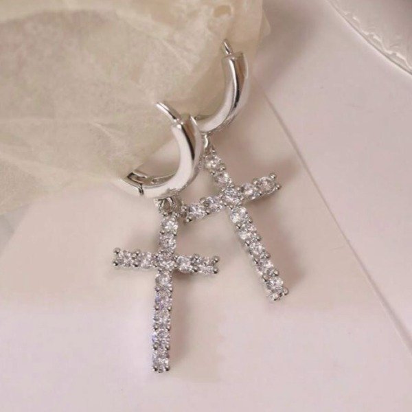 Producto - Aros Cruz Brillo Plateado - Acero