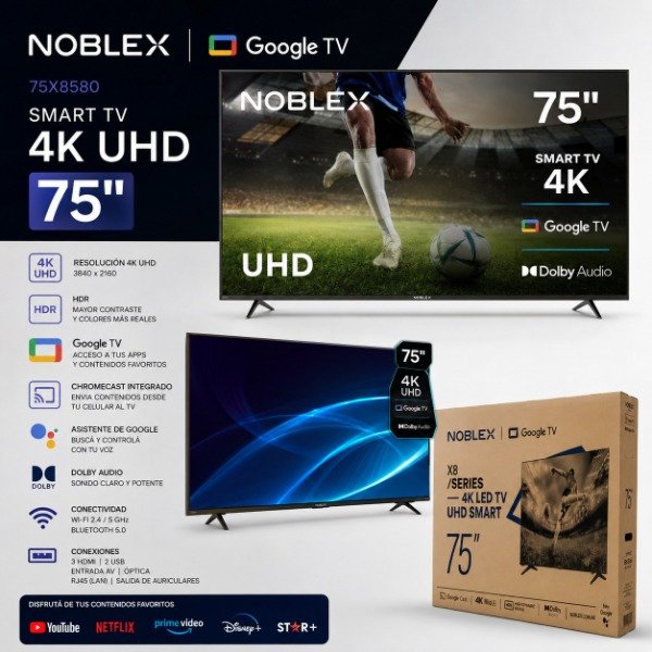 Producto - SMART TV NOBLEX 75" GOOGLE TV 75X8580 - ULTRA HD 4K