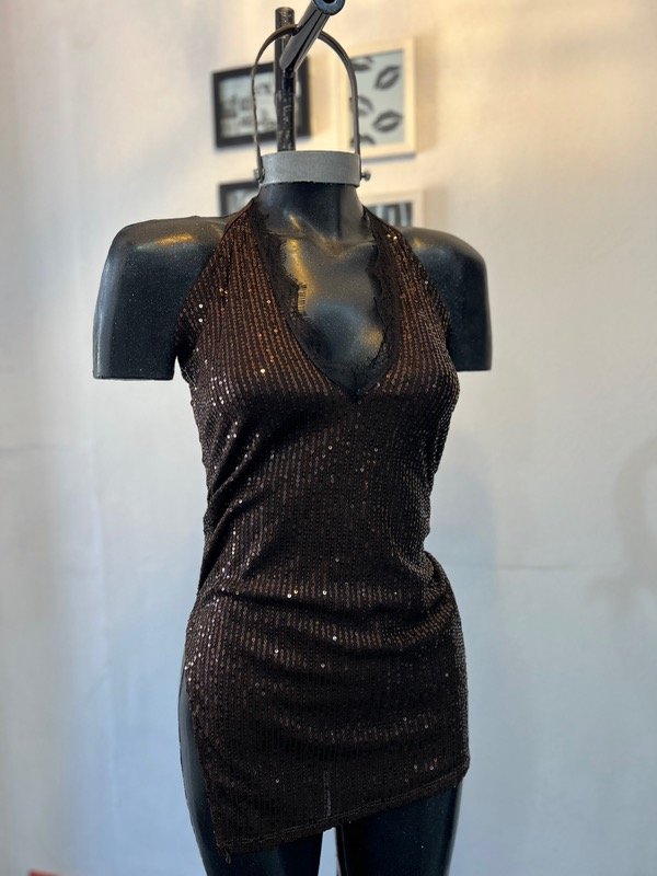 Producto - Vestido lentejuelas y encaje choco
