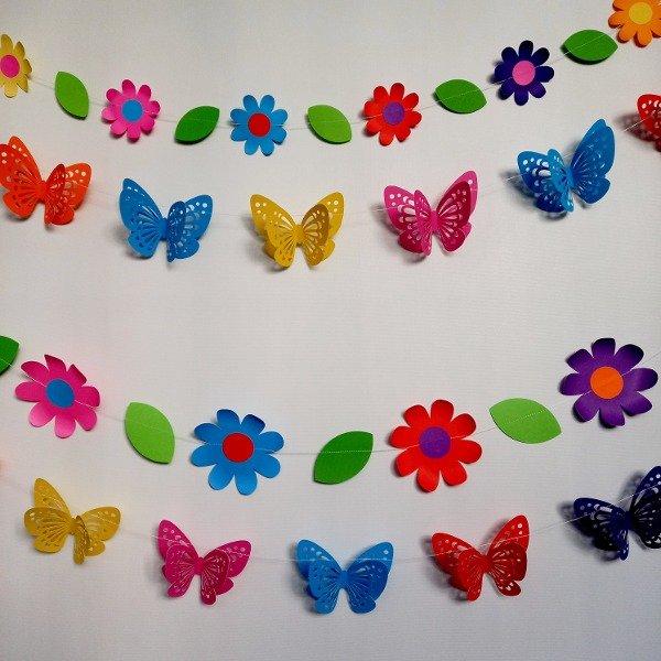 Producto - Guirnaldas de Mariposas dobles  y Flores del jardín  ( x 2 guirnaldas)
