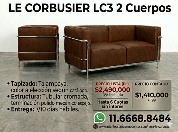 Producto - Sillón Sofá LC3 GRAND CONFORT 2 Cuerpos, Estructura Tubular Cromada!!
