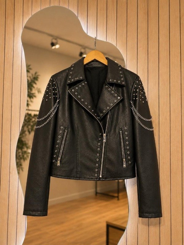 Producto - CAMPERA DE CUERO CON CADENAS