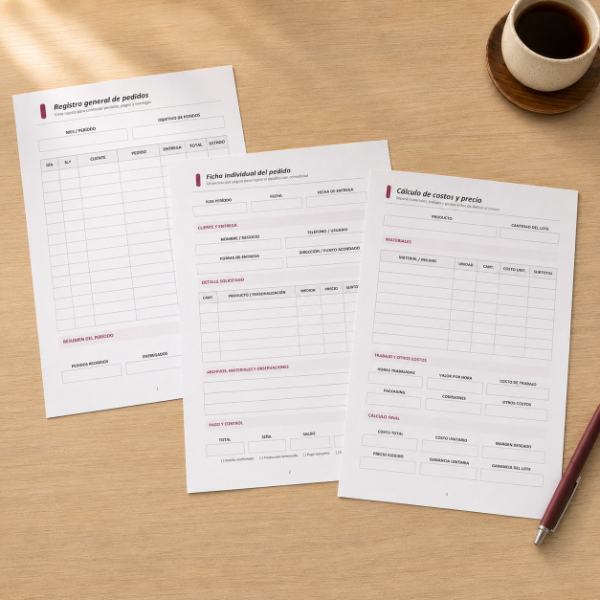 Producto - Kit de gestión de pedidos y costos para emprendedores - A4 y A5 editable - 2