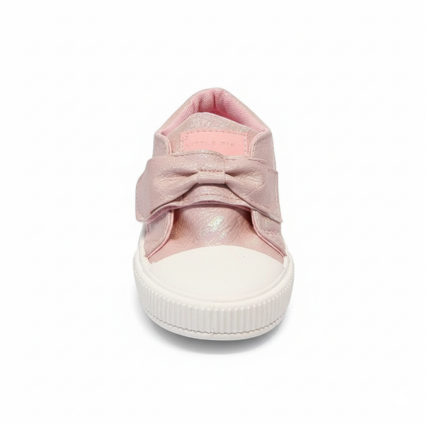 Producto - ZAPATILLA DE TELA METALIZADA CON MOÑO rosa/plata (livianas- flexibles)