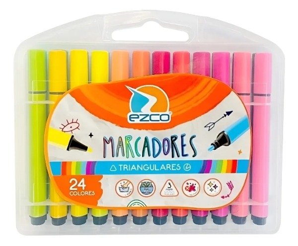 Producto - Marcadores Ezco Triangulares Valija Plastica