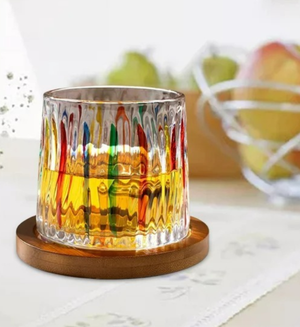 Producto - Vaso de Whisky Giratorio 360 con Base de Madera Colorful Glacier - 275ml