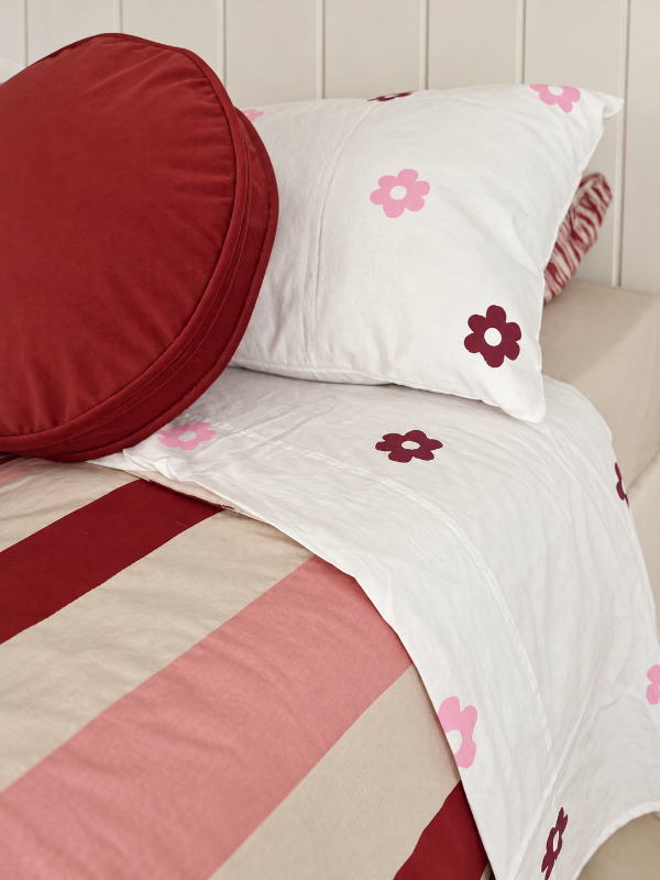 Producto - Sábana margaritas rosa bordo puro algodon 240 hilos