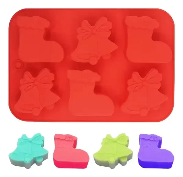 Producto - Molde Silicona Botas y Campanas Navideñas x6 Ideal P/ Velas N26
