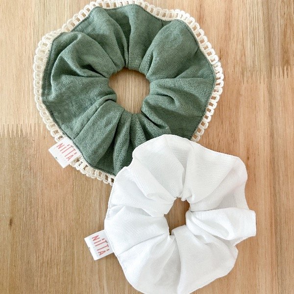 Producto - Scrunchies - Pack Verde y blanco