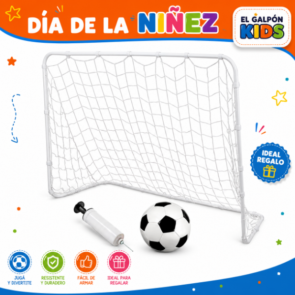 Producto - Arco De Futbol Infantil GRANDE DE CAÑO + pelota + inflador 88X60X40 CM