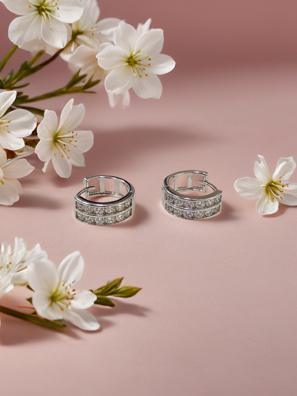 Producto - Aros argollas Plata 925 doble piedras