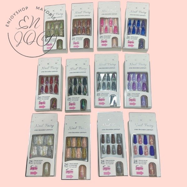 Producto - PACK X12 NAIL LARGA  FAIRY UNA POSTIZA BRILLOS 24PCS