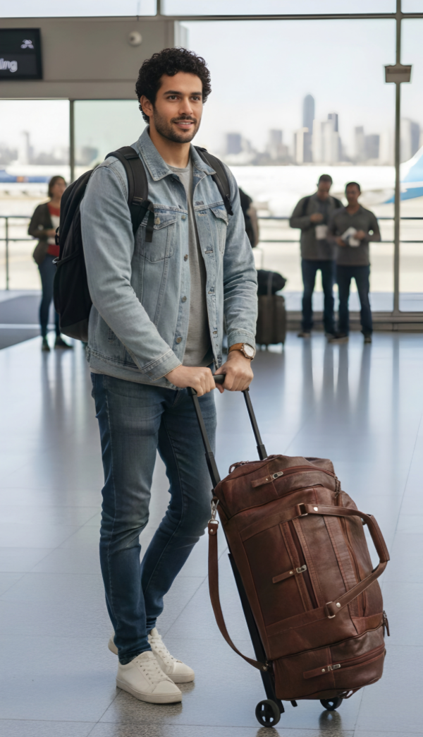 Producto - Bolso de viaje cuero vacuno con carrito