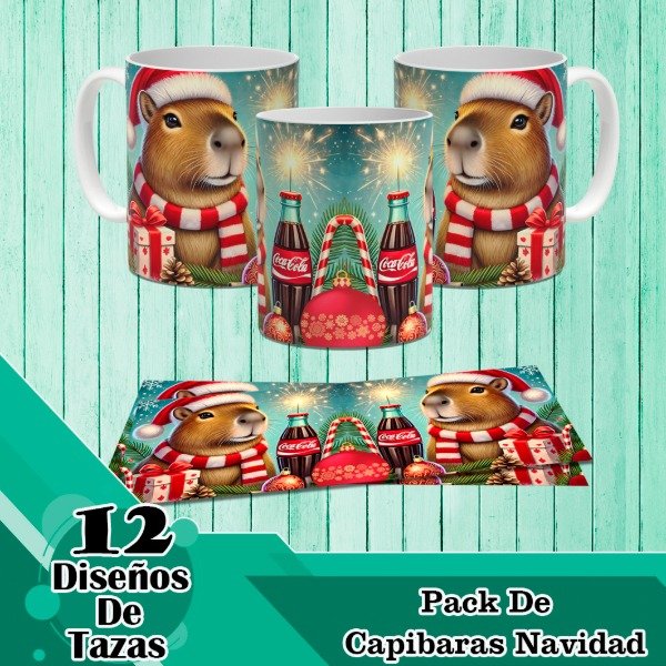 Producto - Diseños Digitales / Plantillas Para Tazas De Capibaras Navidad