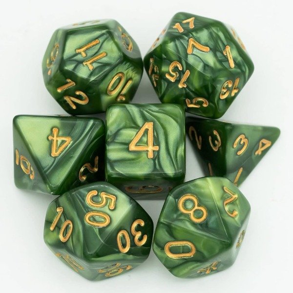 Producto - SET DE 7 DADOS VERDE MUSGO