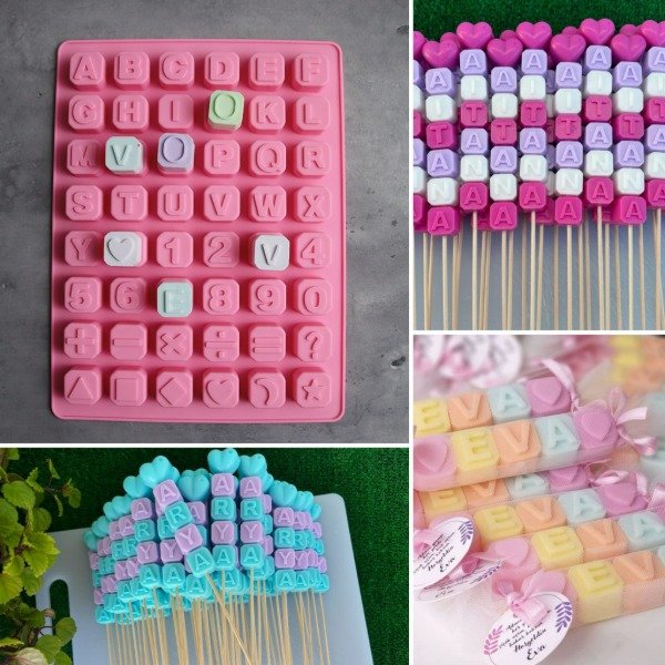 Producto - Molde de silicona chocomensaje letras, números y formitas