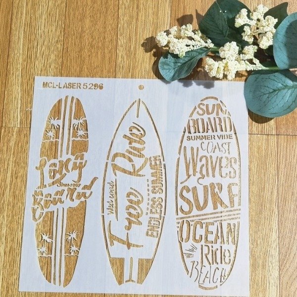 Producto - ST 5296 de 20x20cm  Stencil Tabla Surf