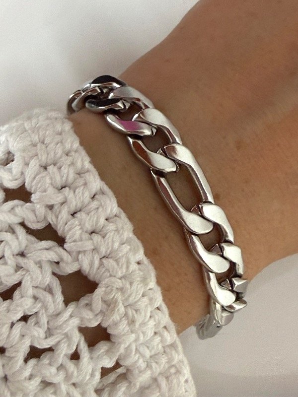 Producto - P710 Pulsera plana eslabón 3x1 grosor 2.5 largo 20 cm acero quirúrgico