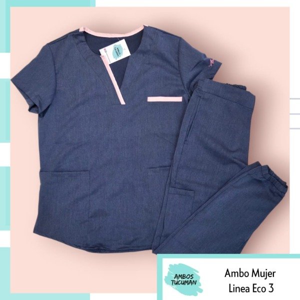 Producto - Ambo Eco 3 Azul Símil Jean Con Rosa