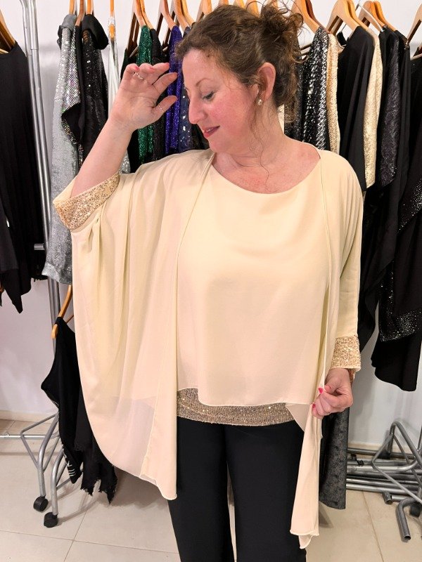 Producto - Exclusivo Spolverino de Gasa Lentejuelas Super Amplio Capita XXL- XXXL 55.000