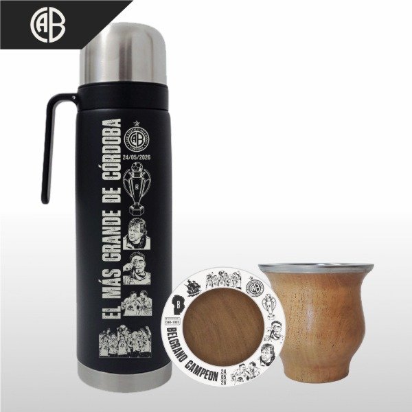 Producto - SET MATE PERSONALIZADO + TERMO MEDIA MANIJA BELGRANO CAMPEÓN V1 - 2