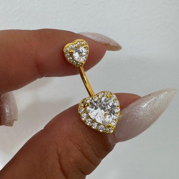 Producto - PIERCING DORADO DOBLE CORAZON CUBIC CON GUARDA