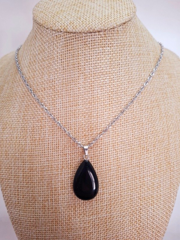Producto - Collar Obsidiana (dije gota plana)