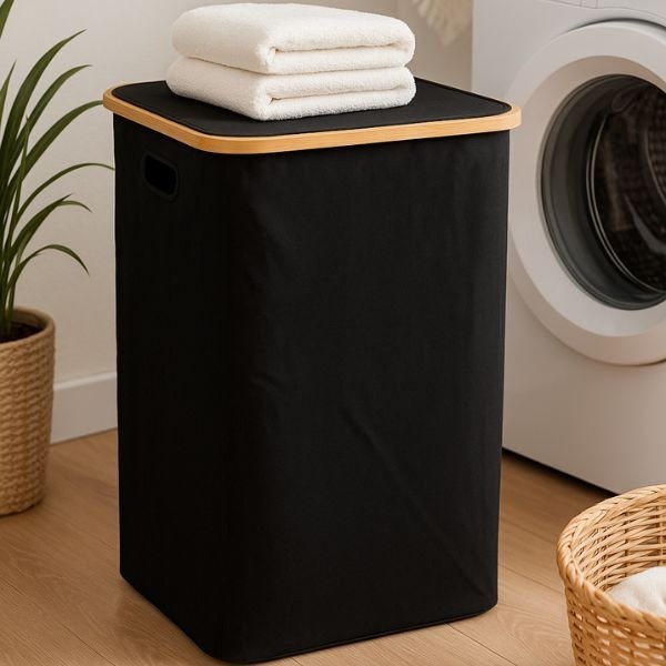 Producto - Cesto organizador ropa tela bambu negro