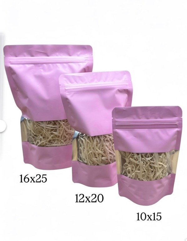 Producto - BOLSA DOYPACK ROSA  C/VENTANA -CHICA -COD. 1641 medida 10x15+3