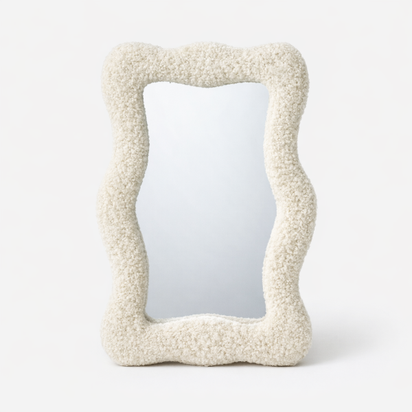 Producto - Espejo Orgánico de Apoyo en Buclé Vertical Ideal Escritorio o Recibidor